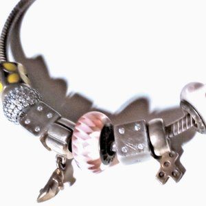 Vintage Sterling Silver PANDORA Bracelet w 8 Pandora Charms Lot